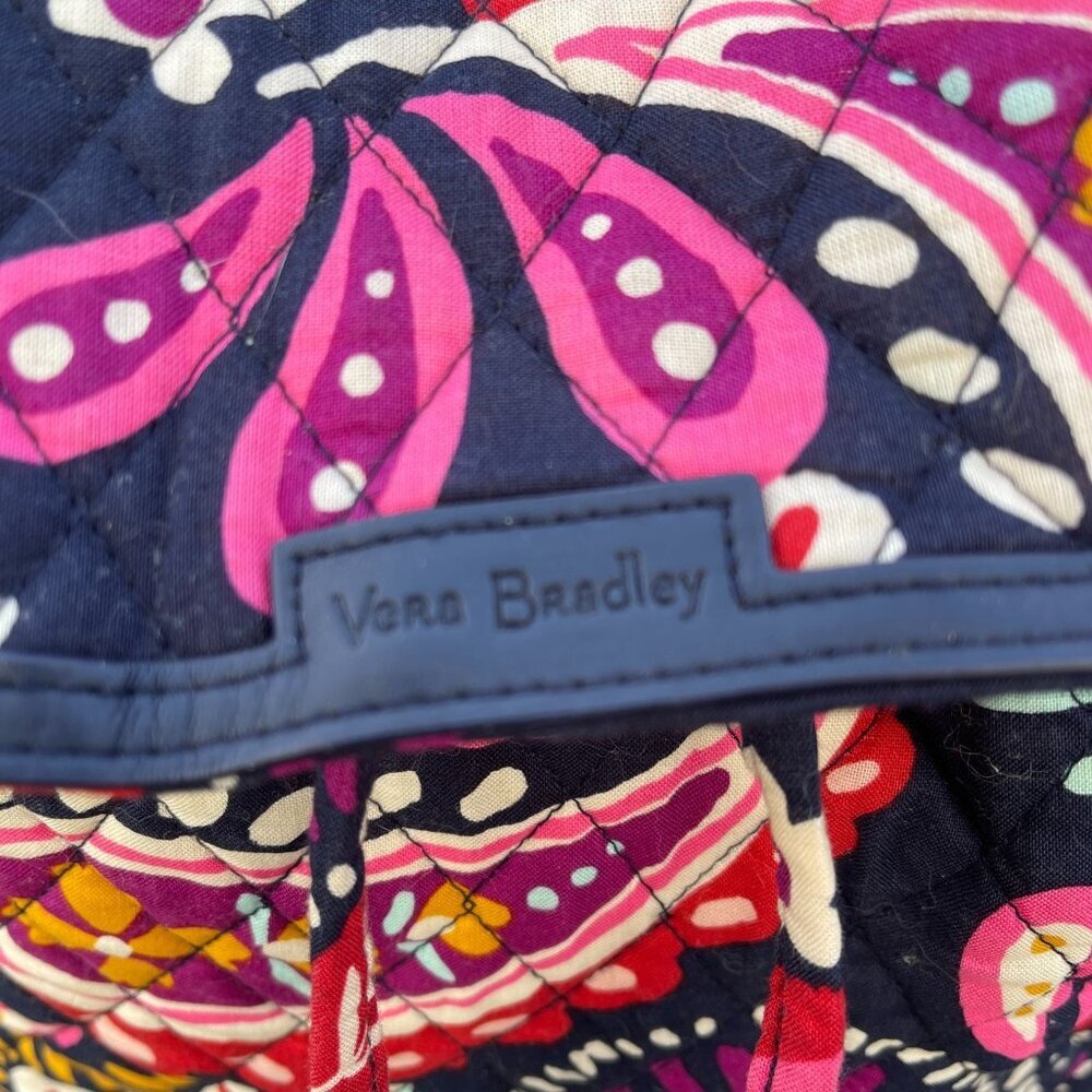 Vera Bradley Paisley Quilted Backpack Purple Pink blue Drawstring & Snap Closure - Picture 2 of 11
